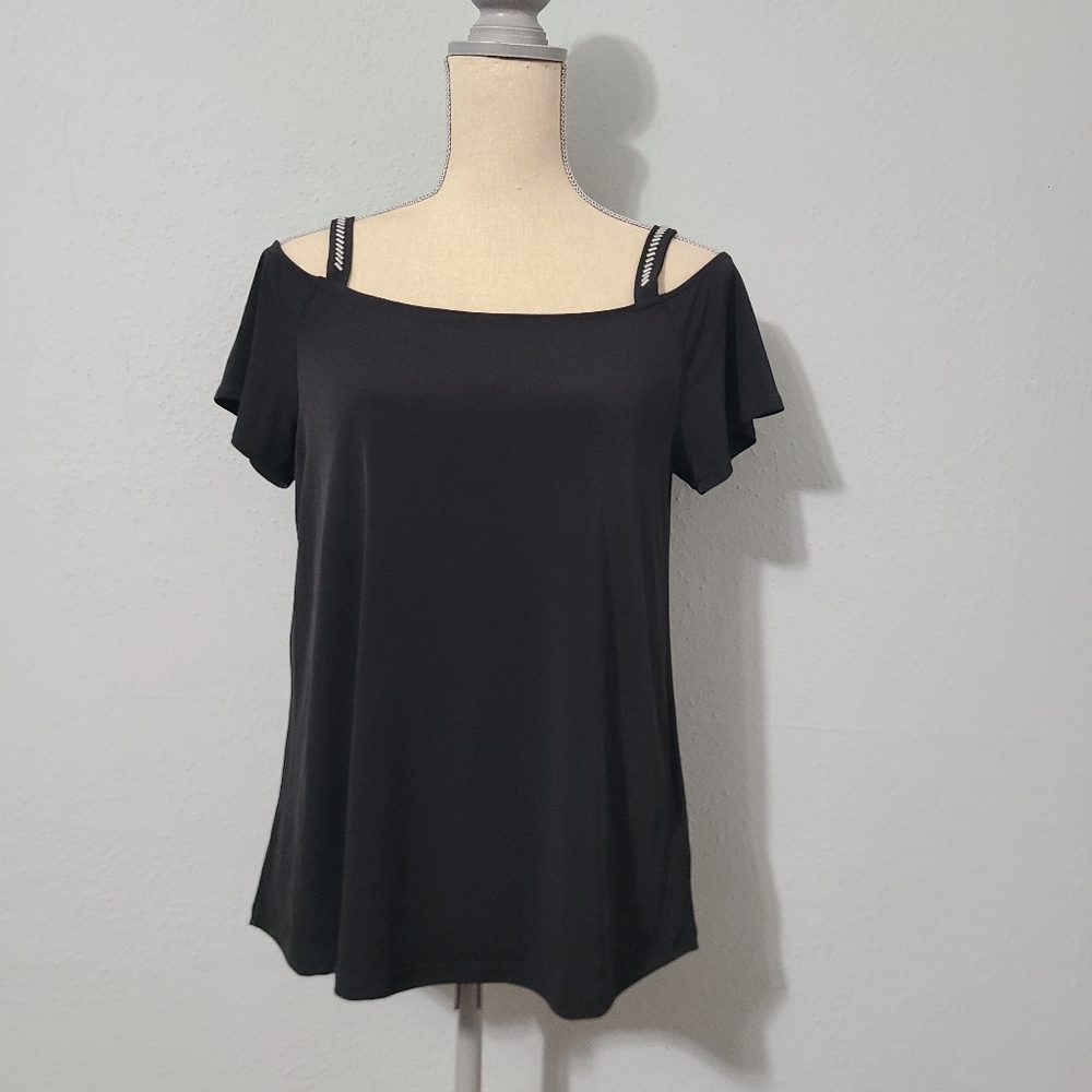 Michael Kors‎ Stud Strap Flutter Cold Shoulder Top Black Size Small NWT